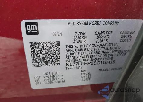 2025 Chevrolet Trax Fwd Ls from USA, damaged, VIN KL77LFEP6SC110418